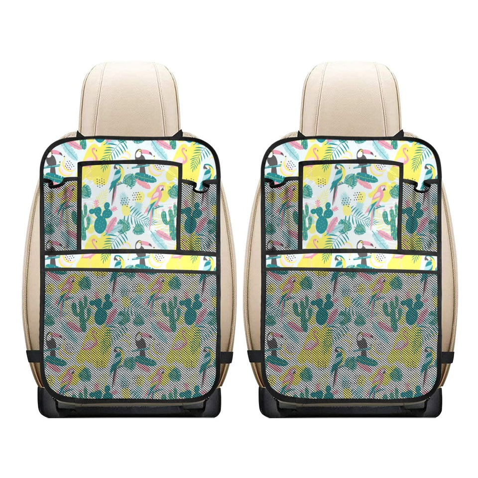 Cute parrot toucan flamingo cactus exotic leaves p Car Seat Back Organizer