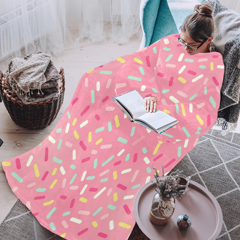 Pink donut glaze candy pattern Blanket Robe with Sleeves
