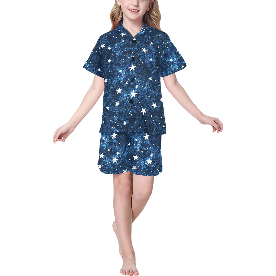 Night sky star pattern Kids' Boys' Girls' V-Neck Short Pajama Set