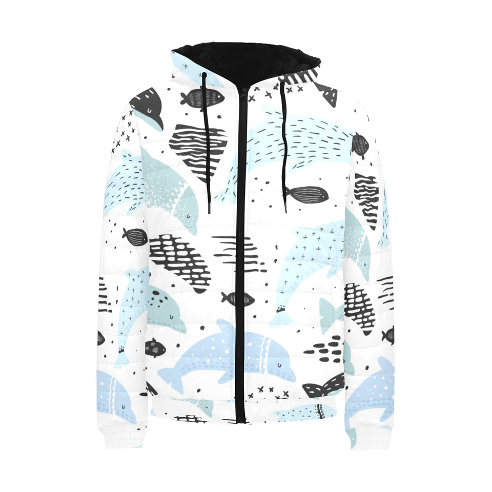 Cute dolphins Childish Style pattern Men's Padded Hooded Jacket