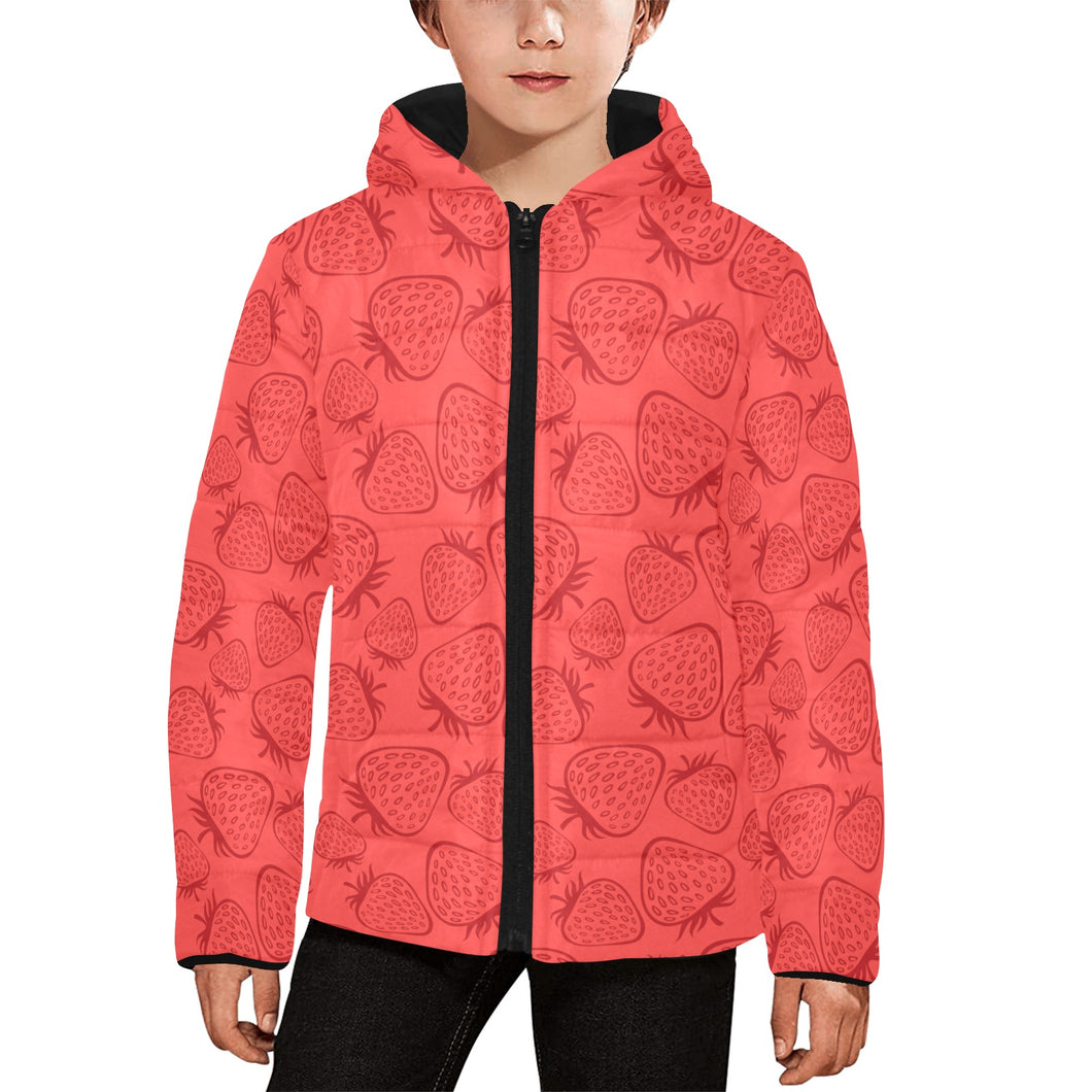 strawberry pattern red background Kids' Boys' Girls' Padded Hooded Jacket