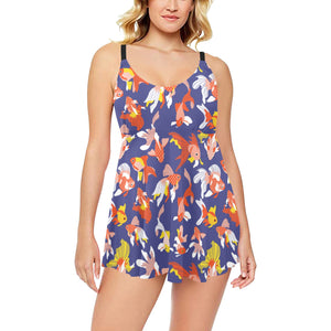 Goldfish Pattern Print Design 04 Chest Sexy Pleated Two Piece Swim Dress