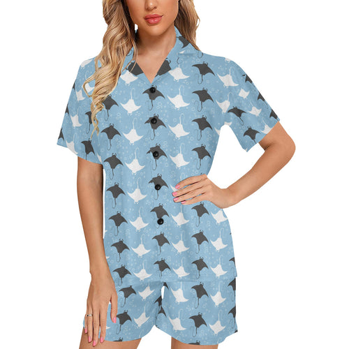 Stingray Pattern Print Design 03 Women's V-Neck Short Pajama Set