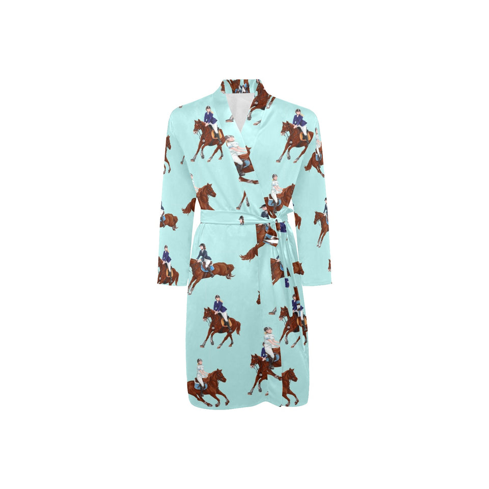 Horses running horses rider pattern Men's Long Sleeve Belted Night Robe