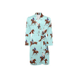 Horses running horses rider pattern Men's Long Sleeve Belted Night Robe