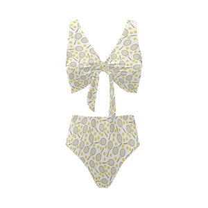 Tennis Pattern Print Design 02 Chest Bowknot High Waisted Bikini Swimsuit