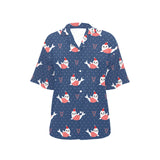 Cute sea lion seal christmas hat candy cane heart Women's All Over Print Hawaiian Shirt