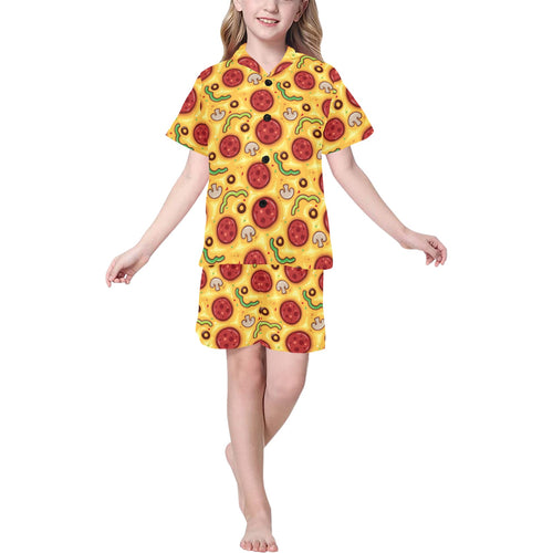Pizza texture pattern Kids' Boys' Girls' V-Neck Short Pajama Set