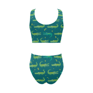 Crocodile pattern Chest Bowknot High Waisted Bikini Swimsuit