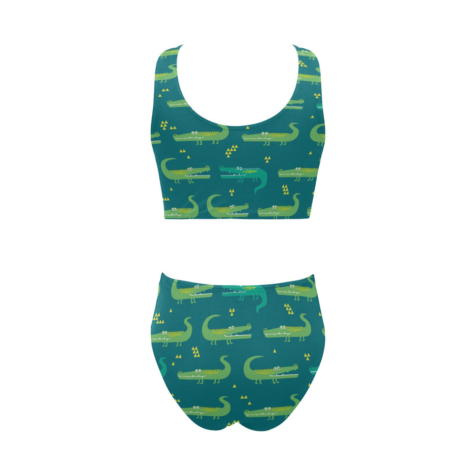 Crocodile pattern Chest Bowknot High Waisted Bikini Swimsuit