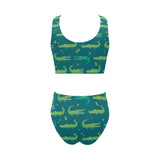 Crocodile pattern Chest Bowknot High Waisted Bikini Swimsuit