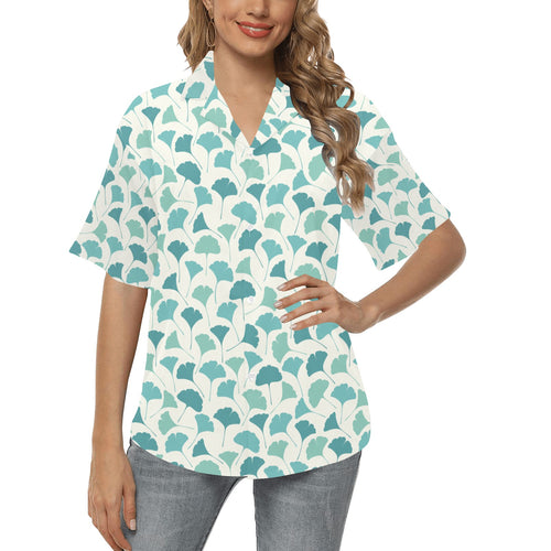 Green ginkgo leaves pattern Women's All Over Print Hawaiian Shirt