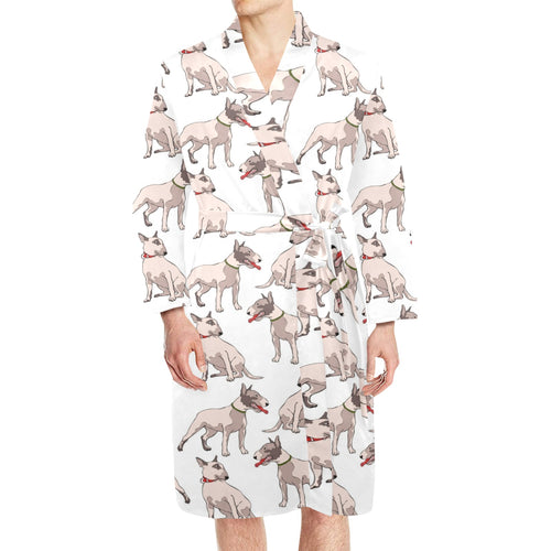 Bull Terrier Pattern Print Design 04 Men's Long Sleeve Belted Night Robe