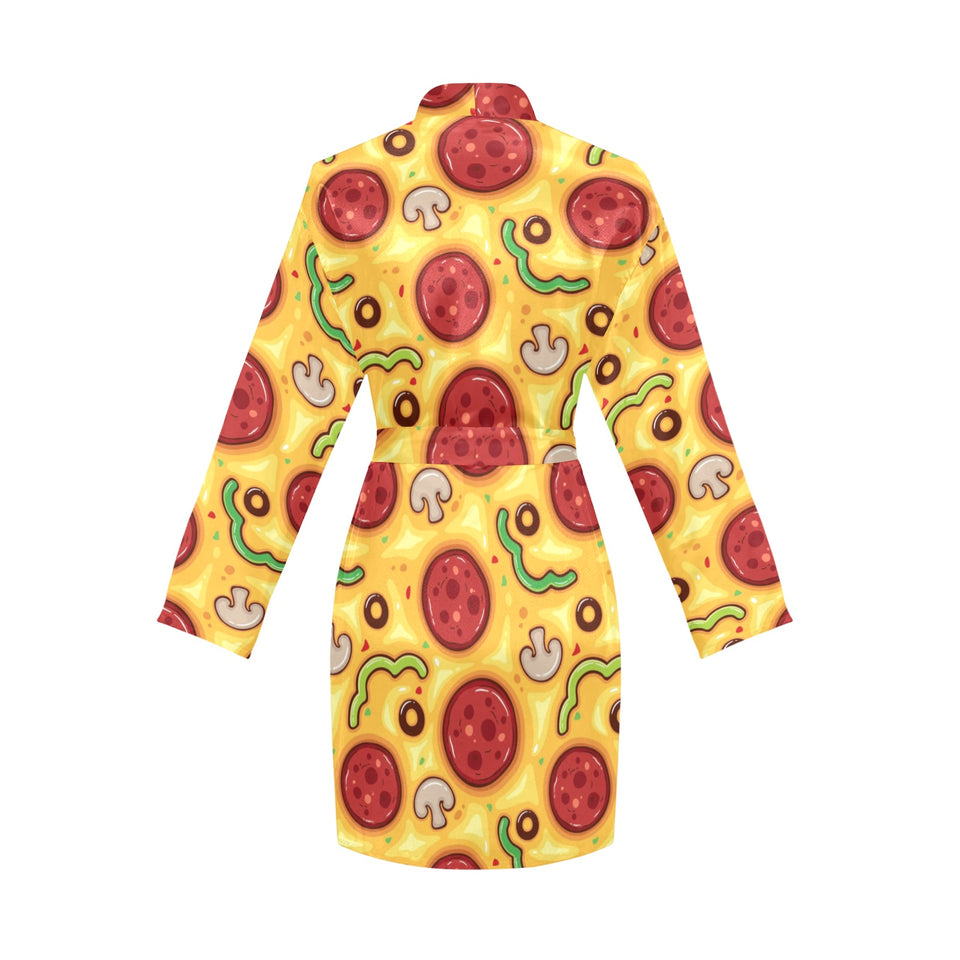Pizza texture pattern Women's Long Sleeve Belted Night Robe