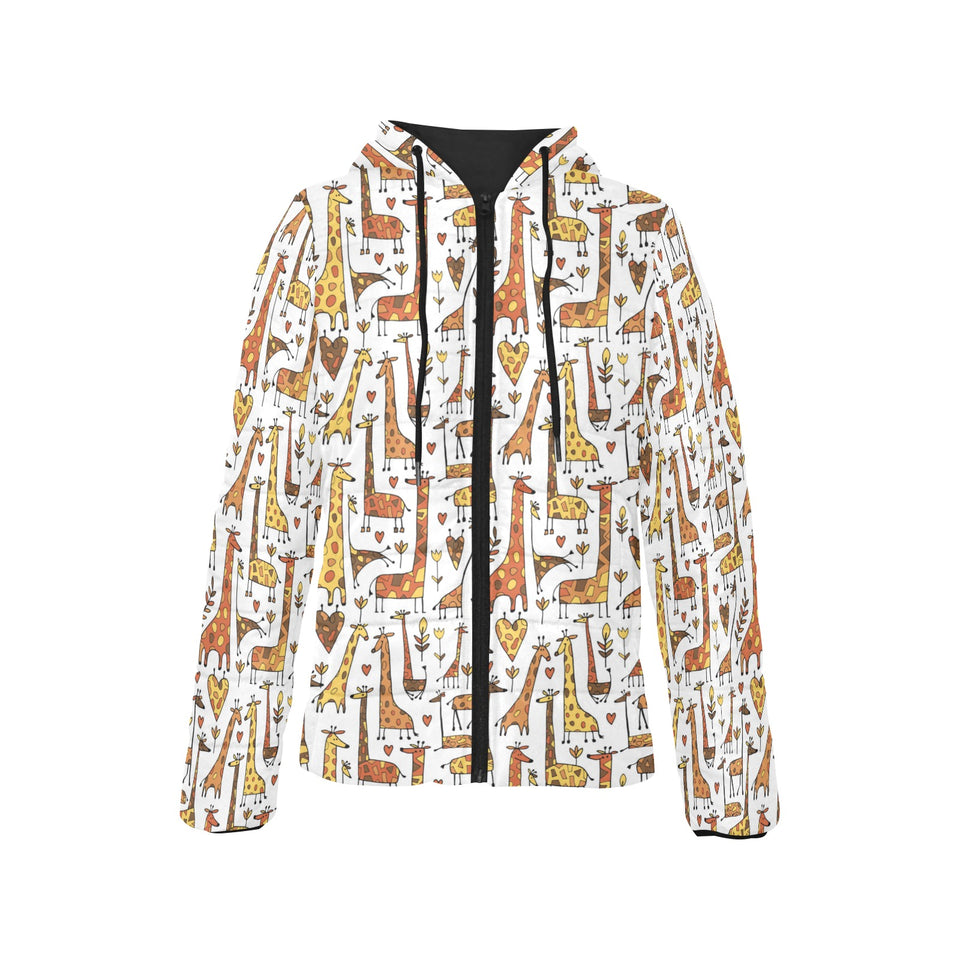 Giraffe Pattern Print Design 04 Women's Padded Hooded Jacket