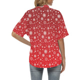 Snowflake pattern red background Women's All Over Print Hawaiian Shirt