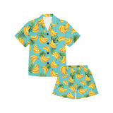 Banana Palm Leaves pattern background Kids' Boys' Girls' V-Neck Short Pajama Set