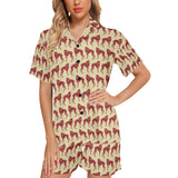 Greyhound Pattern Print Design 04 Women's V-Neck Short Pajama Set