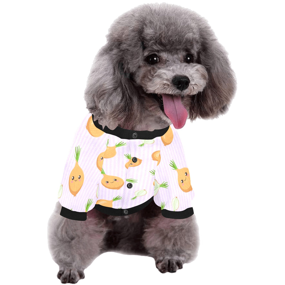 cute onions smiling faces purple background All Over Print Pet Dog Round Neck Fuzzy Shirt
