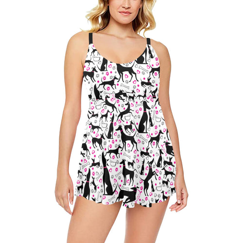 Greyhound Pattern Print Design 02 Chest Sexy Pleated Two Piece Swim Dress