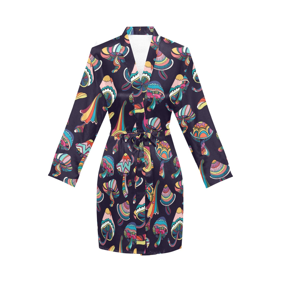 Colorful mushroom pattern Women's Long Sleeve Belted Night Robe