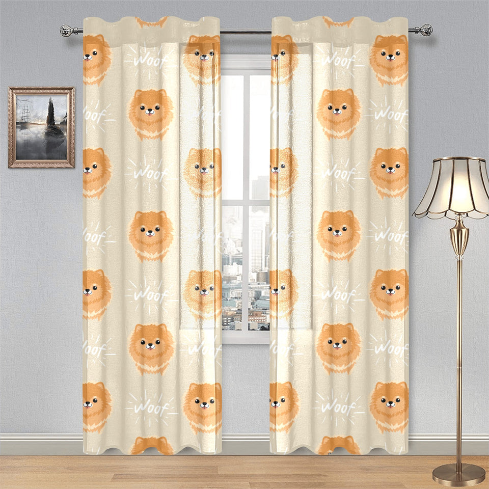Cute brown pomeranian puppy on blue Gauze Curtain