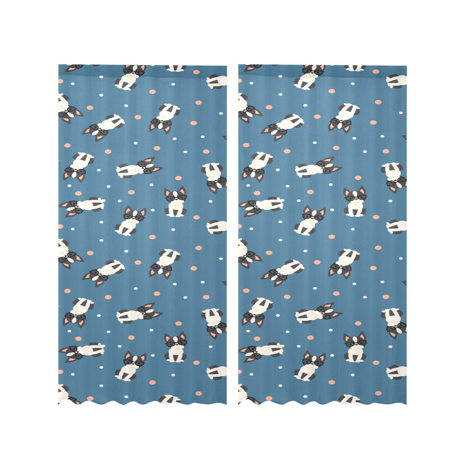 Cute boston terrier dog spattern Gauze Curtain