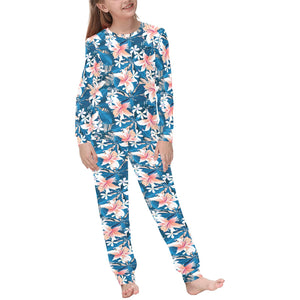 Hibiscus Pattern Print Design 02 Kids' Boys' Girls' All Over Print Pajama Set