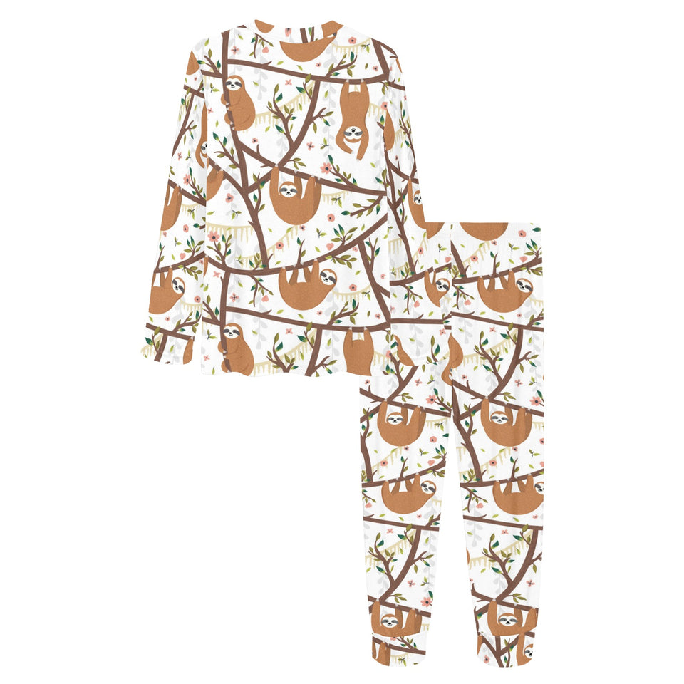 Sloths hanging on the tree pattern Women's All Over Print Pajama Set