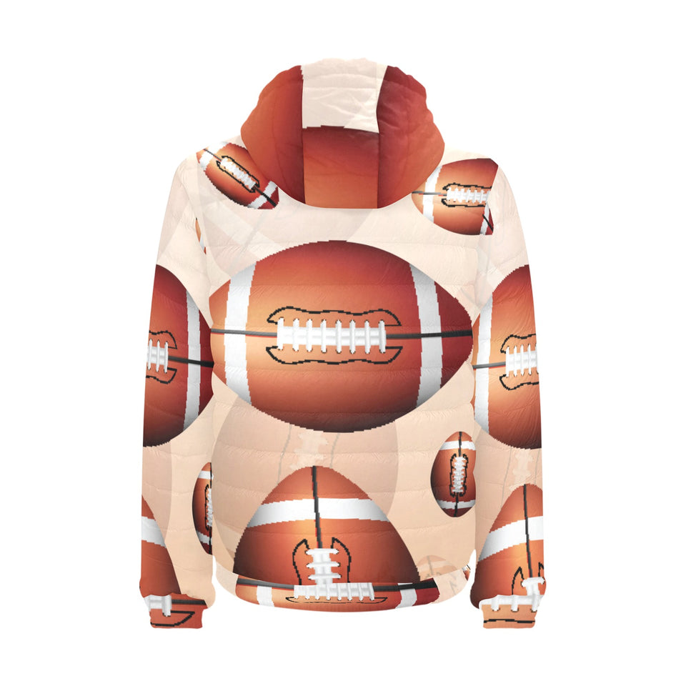 American football ball design pattern Men's Padded Hooded Jacket