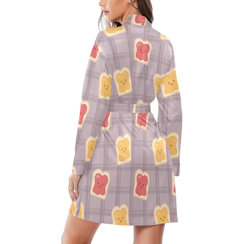 Bread Toast Pattern Print Design 05 Women's Long Sleeve Belted Night Robe