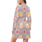 Bread Toast Pattern Print Design 05 Women's Long Sleeve Belted Night Robe