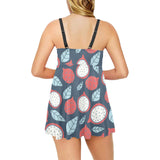 dragon fruits dark blue background Chest Sexy Pleated Two Piece Swim Dress