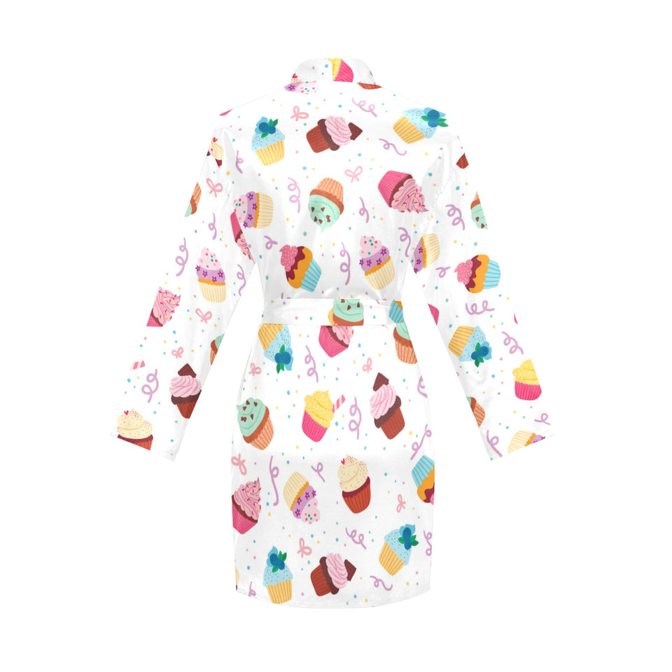 Cake cupcake design pattern Women's Long Sleeve Belted Night Robe