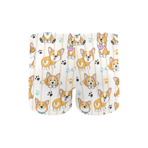 Cute dog corgi striped background pattern Men's Swimming Trunks