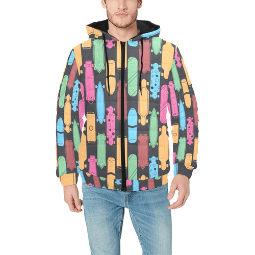 Skate Board Pattern Print Design 02 Men's Padded Hooded Jacket