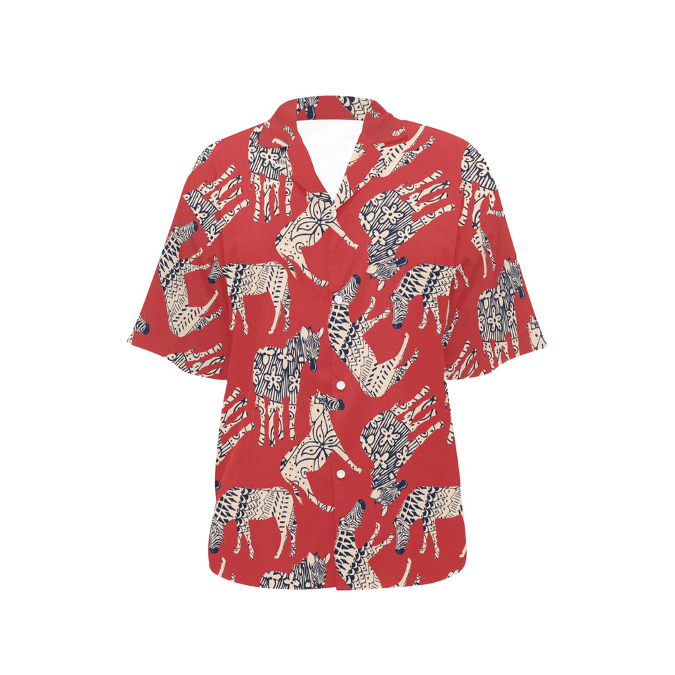 Zebra abstract red background Women's All Over Print Hawaiian Shirt