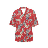 Zebra abstract red background Women's All Over Print Hawaiian Shirt