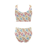 Teddy Bear Pattern Print Design 05 Chest Bowknot High Waisted Bikini Swimsuit