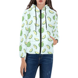 Durian pattern blue background Women's Padded Hooded Jacket