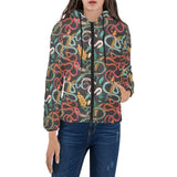Colorful snake plant pattern Women's Padded Hooded Jacket
