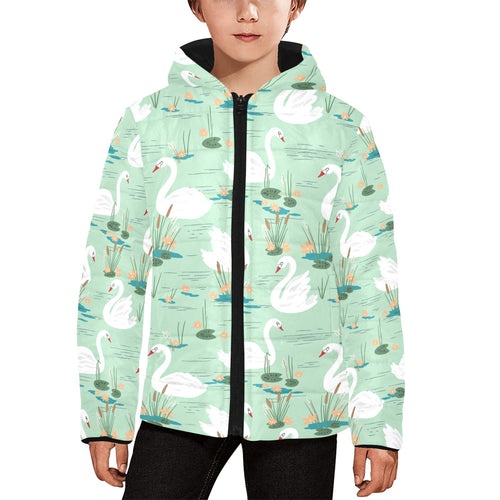 White swan lake pattern Kids' Boys' Girls' Padded Hooded Jacket