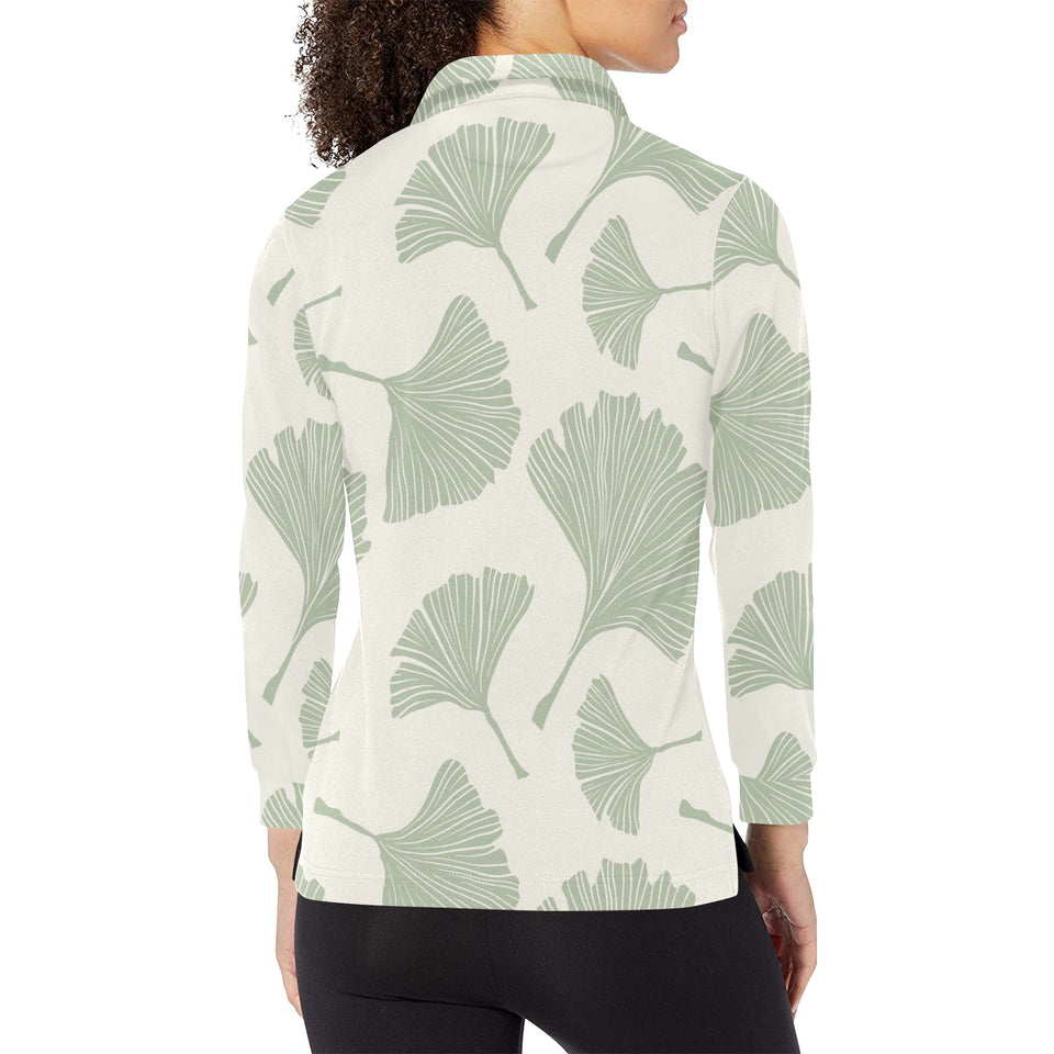 Ginkgo leaves pattern Women's Long Sleeve Polo Shirt