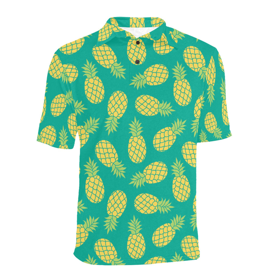 Pineapples pattern green background Men's All Over Print Polo Shirt