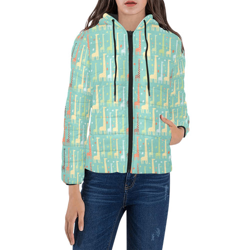 Giraffe Pattern Print Design 01 Women's Padded Hooded Jacket
