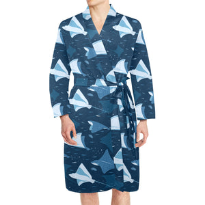 Stingray Pattern Print Design 04 Men's Long Sleeve Belted Night Robe