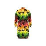 Canabis Marijuana Weed Pattern Print Design 03 Men's Long Sleeve Belted Night Robe