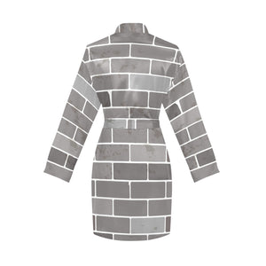 Brick Printed Pattern Print Design 05 Women's Long Sleeve Belted Night Robe