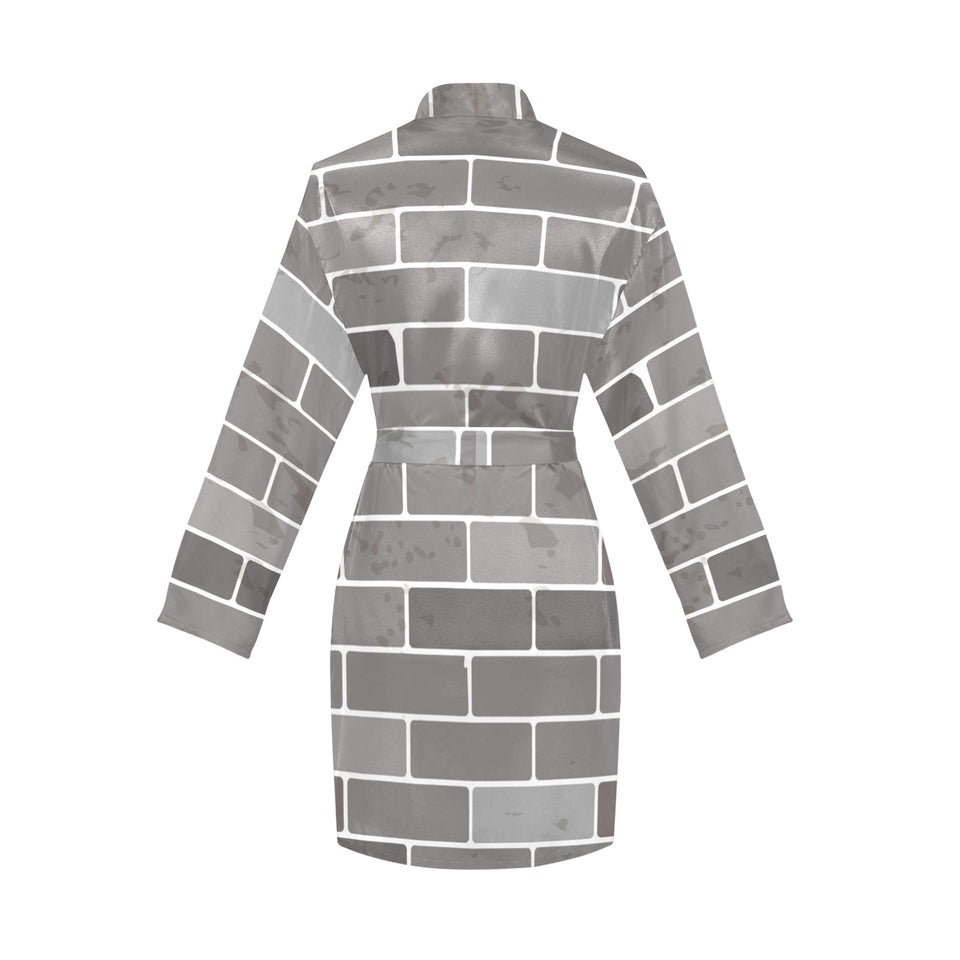 Brick Printed Pattern Print Design 05 Women's Long Sleeve Belted Night Robe