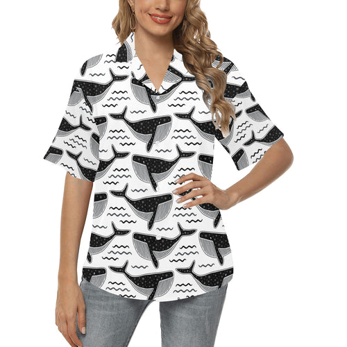 Black whale pattern Women's All Over Print Hawaiian Shirt